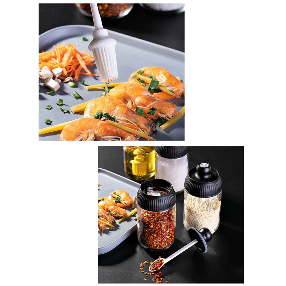 3Pcs Portable Spice jar kit Oil Brush, Honey Lid, Seal Seasoning Spoon,