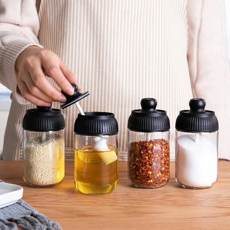 3Pcs Portable Spice jar kit Oil Brush, Honey Lid, Seal Seasoning Spoon,