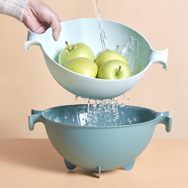 Double Drain Basket Bowl Rice Washing Kitchen Sink Strainer