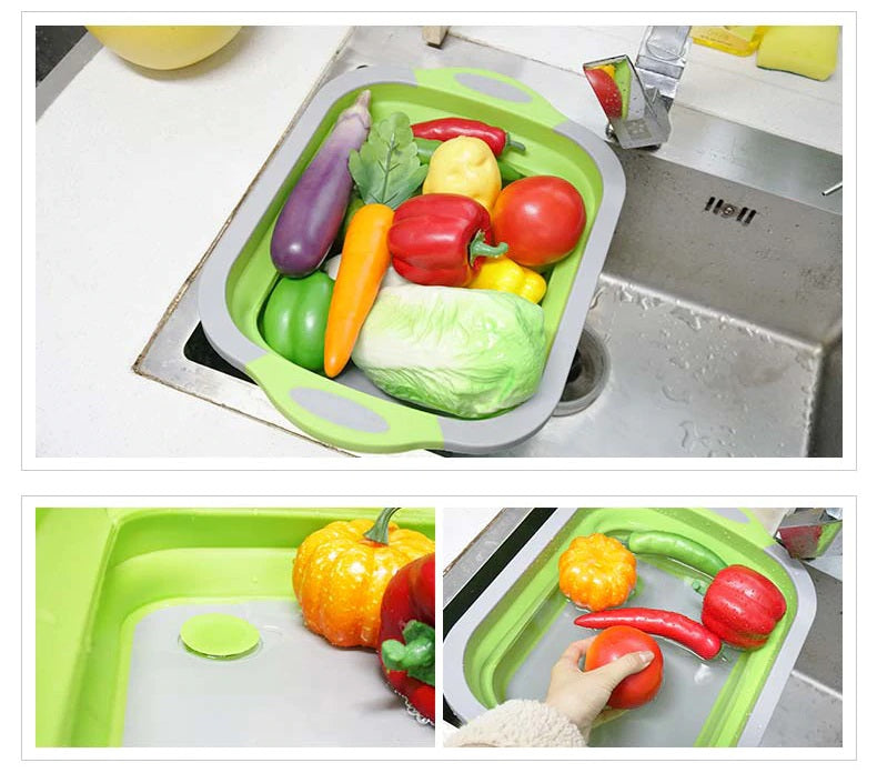 3 in 1 Multi functional Kitchen Foldable Cutting, Chopping Board, Collapsible Dish Tub