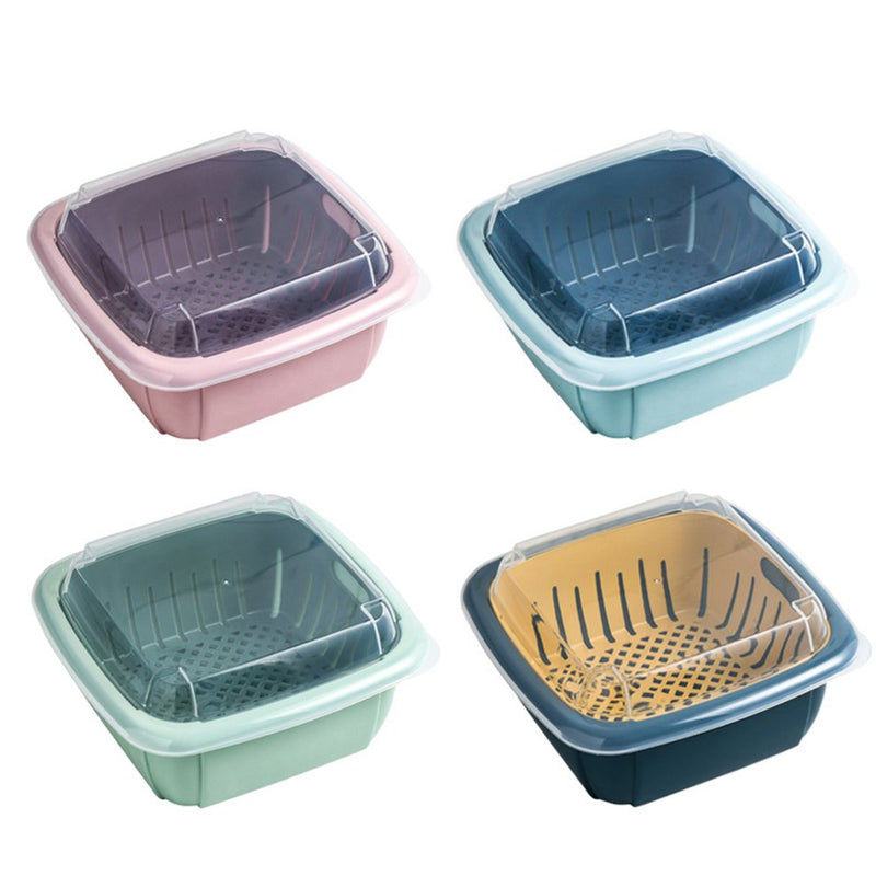 Double-Layer Refrigerator Drain Storage Basket With Lid